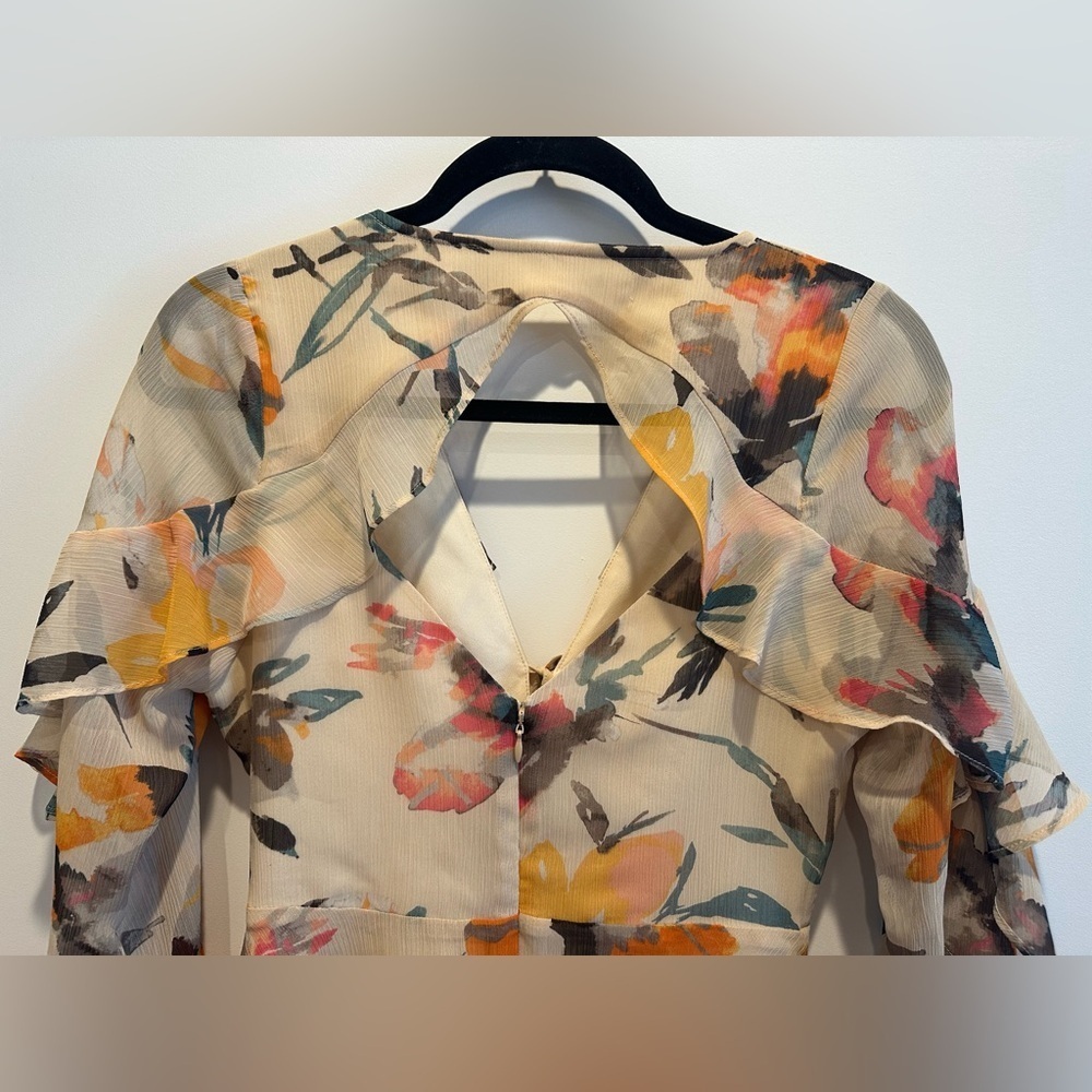 BCBGeneration Floral Long Sleeve Dress - Cream and Orange - Picture 10 of 11